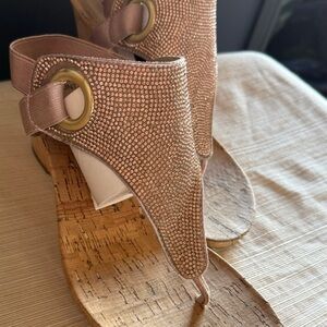 White Mountain Rhinestone Sandals - Tan and Gold